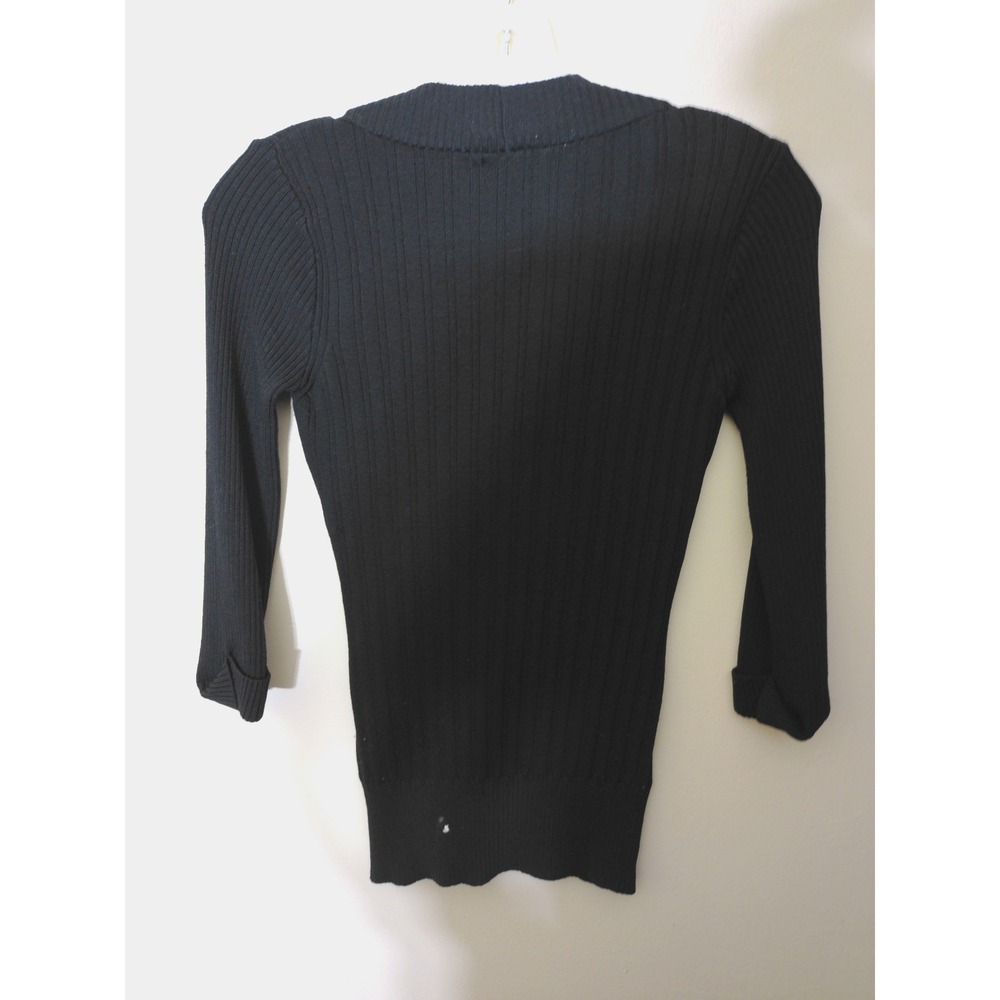 Bebe Cable Knit Sweater Women M Black V-Neck Ribbed Slim Fit Cuffed Sleeve - Picture 3 of 5